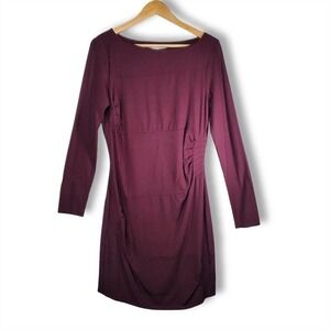Diane von Furstenberg Joy Stretch Bodycon Long Sleeve Pleated Dress Burgundy 10